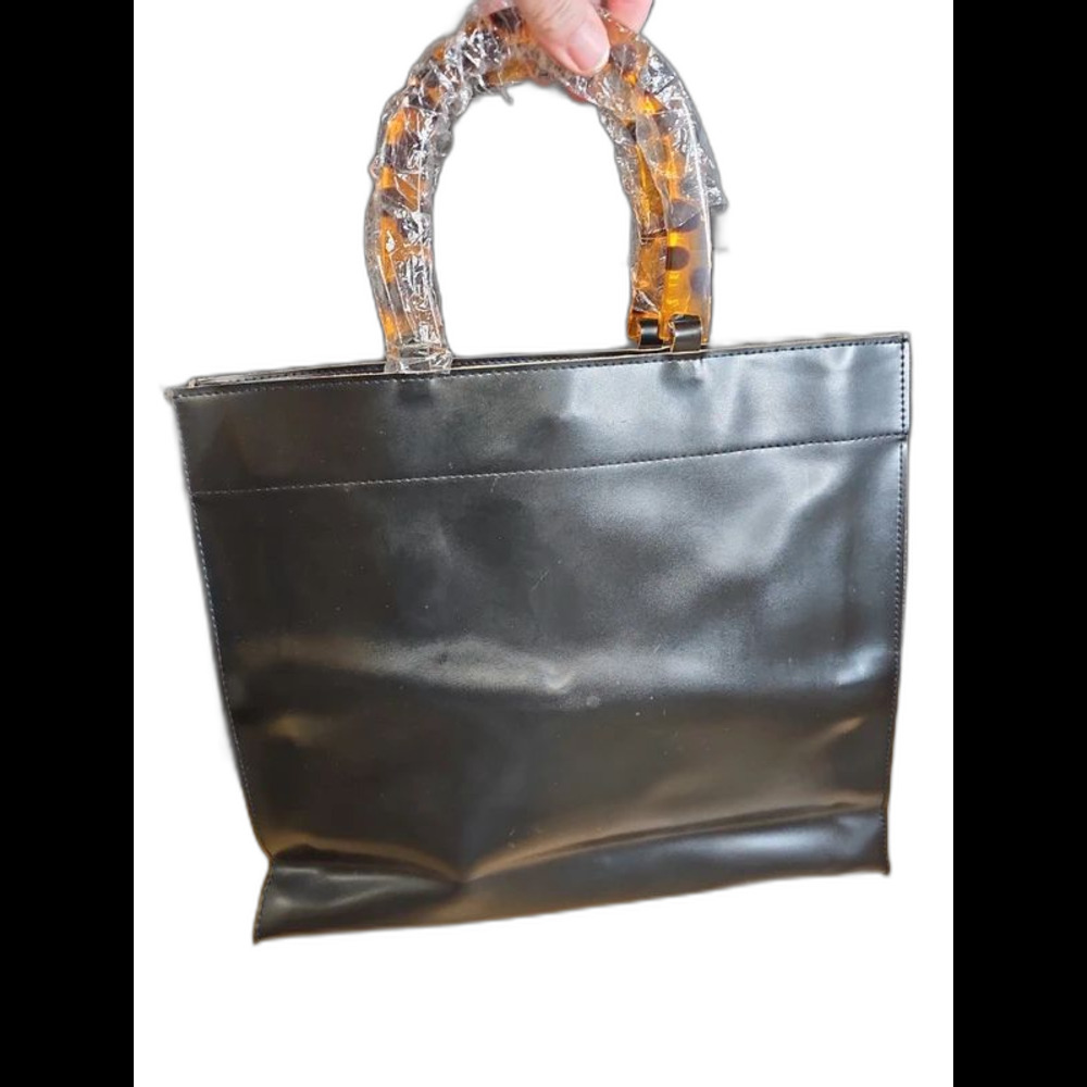 Black Structured Tote Bag Tortoiseshell Acrylic Handles